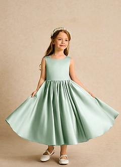 Azazie Doodlebug vestidos de niña de las flores Vestido de Agave de Satin Mate de Corte En A con Lazo image4