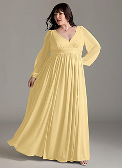 Azazie Norah Bridesmaid Dresses Butter A-Line V-Neck Long Sleeve Chiffon Dress image8