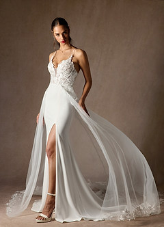 Azazie Annalize Wedding Dresses Diamond White Mermaid Lace Stretch Crepe Dress image4