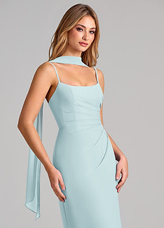 Azazie Calandra Bridesmaid Dresses Sea Glass Sheath Pleated Chiffon Dress image6