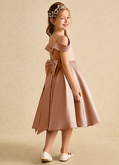 Azazie Favia Flower Girl Dresses Champagne Rose A-Line Off the Shoulder Matte Satin Dress image3