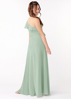 Azazie Eletta Junior Abito A-Line in Chiffon Increspato Agave image3