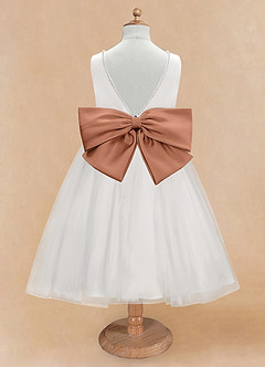 Azazie Seline Flower Girl Dresses Ivory Bronzer A-Line Bow Tulle Dress image7
