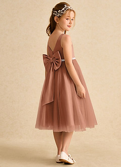 Azazie Firefly Abiti da Ragazza di Fiori Abito A-Line in Raso Opaco Fiocco Bronzo image2