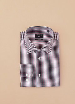 front Aiden Blue Red Contrast 100% Cotton Non-Iron Striped Dress Shirt