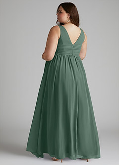 Azazie Yetta Maternity Bridesmaid Dresses A-Line V-Neck Gathered Chiffon Floor-Length Dress image11