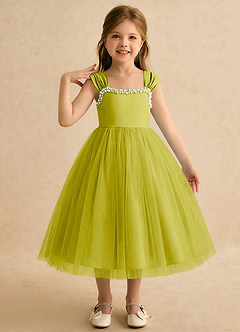 Azazie Yosemite Flower Girl Dresses Lemongrass Ball-Gown Sweetheart Neckline Tulle Dress image1