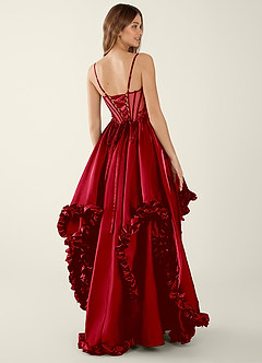 Halley Red V-neck lace Corset A-line Prom Dress image2