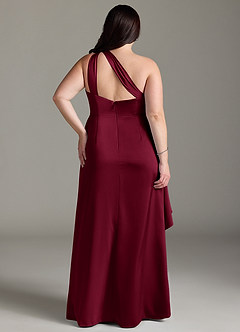 Azazie Maive Bridesmaid Dresses Burgundy Sheath Ruched Stretch Satin Dress image7