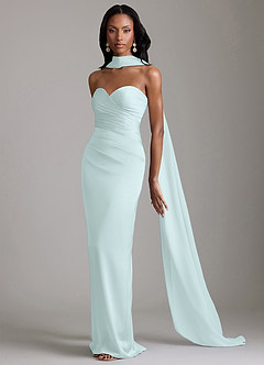 Azazie Sonora Vestidos de damas de honor Vestido de Vidrio Marino de Satén Elástico de Corte Recto con Sin tirantes image10