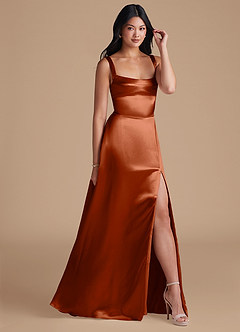 Azazie Hope Bridesmaid Dresses Auburn A-Line with Pockets Metallic Satin Dress image1