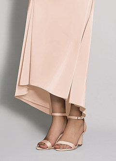 front Matching Color Stretch Satin One Strap Buckle Chunky Heel Sandals