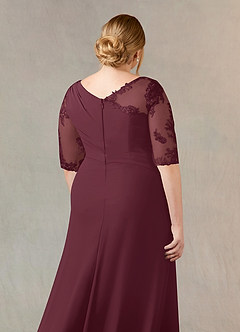 Azazie Dionysus vestidos de madre de la novia Vestido de Cabernet de Gasa de Corte En A con Encaje cuello barco image11