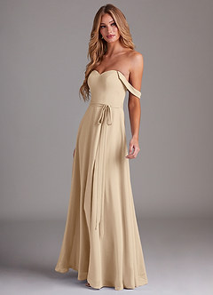 Azazie Aaron Bridesmaid Dresses Champagne A-Line Off the Shoulder Chiffon Convertible Dress image5