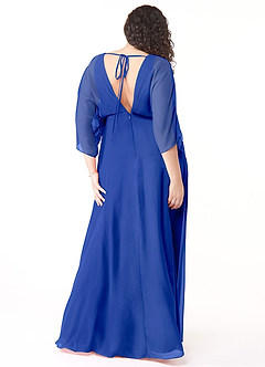 Azazie Rebecca Bridesmaid Dresses A-Line V-Neck Long Sleeve Chiffon Floor-Length Dress image11