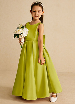 Azazie Pipsy Robe Demoiselle D'honneur Fillette Robe Trapèze en Mat Satiné Arc Citronnelle image2