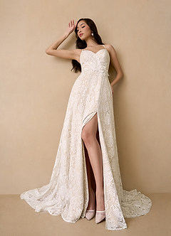 Azazie Camari At-home Try On Dresses Diamond White Champagne A-Line Sequins Lace Dress image1