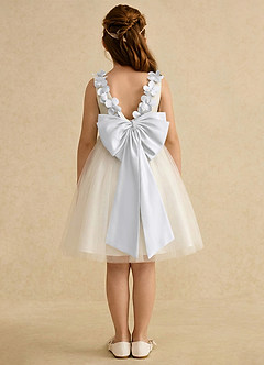 Azazie Lona Jurken voor bloemenmeisjes A-Lijn Jurk van Mat Satijn Boog Ivoor Wit image2