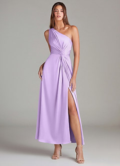 Azazie Brooke Suknie dla druhen Linia A Jedno ramię Satyna elastyczna Długość kostki Sukienka image1