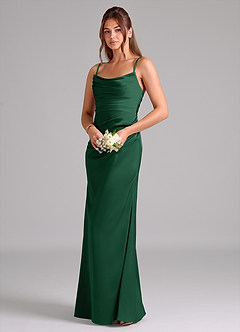 Azazie Lucille Bridesmaid Dresses Dark Green Mermaid Strapless Stretch Satin Convertible Dress image3