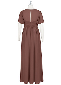 Azazie Verna Brudepigekjoler til gravide A-Line V-hals Ruched Chiffon Gulv-længde Kjole image8
