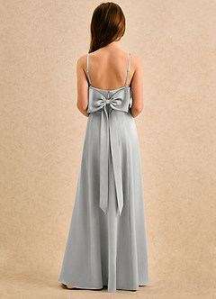 Azazie Chamomile Girls Formal Robe Demoiselle D'honneur Fillette Robe Trapèze en Satin extensible Plissée Argent image5