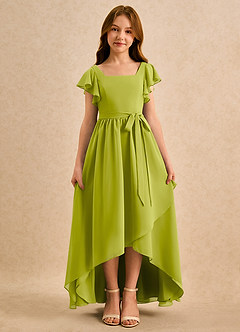 Azazie Milly Girls Formal Flower Girl Dresses Lemongrass A-Line Pleated Chiffon Dress image5
