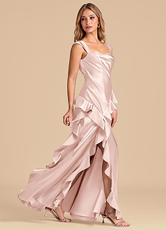 Azazie Sloane 신부 들러리 드레스 A라인 스윗하트 네크라인 메탈릭 새틴 바닥 길이 드레스 image3