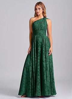Azazie Charlize Final Sale Dark Green A-Line One Shoulder Floral Burnout Dress image1
