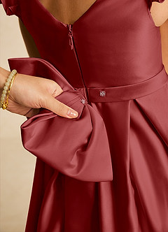 Azazie Francine Robe Demoiselle D'honneur Fillette Robe Trapèze en Mat Satiné Arc Rouille image4