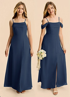 Azazie Lilly Junior Dark Navy A-Line Pleated Chiffon Dress image1