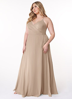 Azazie Davis Jurken voor bruidsmeisjes Jurk van Chiffon met A-Lijn V-hals Taupe image9