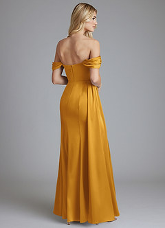 Azazie Amyra Bridesmaid Dresses Butterscotch Mermaid Off the Shoulder Stretch Satin Convertible Dress image2
