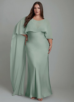 Azazie Stefania Bridesmaid Dresses Agave A-Line Stretch Satin Dress image9