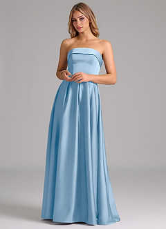 Azazie Lucienne Bridesmaid Dresses Powder Blue A-Line Strapless Stretch Satin Convertible Dress image4