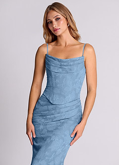 Azazie Sorrel Bridesmaid Dresses Steel Blue Mermaid Corset Floral Burnout Convertible Dress image7