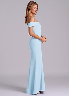 Azazie Luciana Essayer des robes à la maison Robe Fourreau Convertible en Mousseline de soie Épaule décolletée Bleu Poussiéreux image6