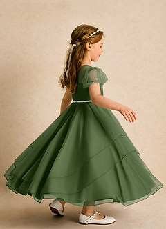 Azazie Duckie Abiti da Ragazza di Fiori Abito Principessa in Tulle Plissettato Oliva image2