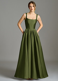Azazie Verina Bridesmaid Dresses Olive A-Line Pleated Stretch Satin Dress image3