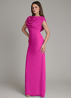Azazie Hadley Robes de demoiselle d'honneur Robe Sirène en Mousseline de soie Plissée Fuchsia image9