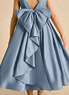 Azazie Cailee Flower Girl Dresses Dusty Blue Ball-Gown Pleated Matte Satin Dress image7
