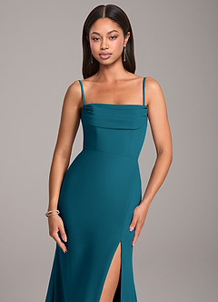 Azazie Saige Bridesmaid Dresses Ink Blue Sheath Off the Shoulder Chiffon Convertible Dress image2