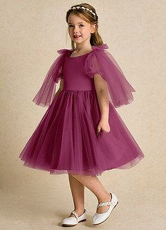 Azazie Duchess vestidos de niña de las flores Vestido de Mora de Tul de Corte En A con Con mangas image1