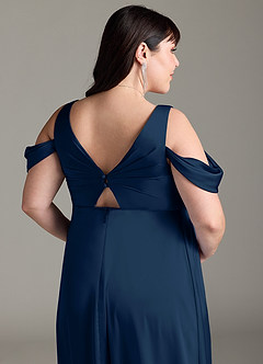 Azazie Rhea vestidos de dama de honor de maternidad Vestido de Acampanado Off The Shoulder Plisado Largo hasta el piso Stretch Satin image13