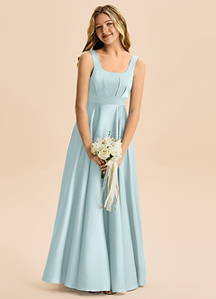 Azazie Gabby Junior Vestido de Neblina de Satén Elástico de Corte en A con Plisado image1