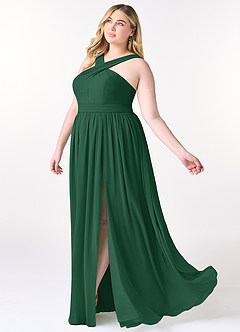 Azazie Elvira Bridesmaid Dresses Dark Green A-Line Pleated Chiffon Dress image9