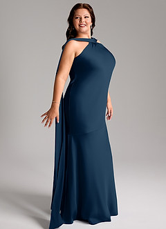 Azazie Kinsley Bridesmaid Dresses Dark Navy Mermaid Side Slit Stretch Satin Dress image12