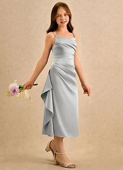 Azazie Canna Girls Formal Flower Girl Dresses Silver A-Line Pleated Stretch Satin Dress image3