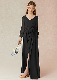 Azazie Angelica Junior Abito A-Line in Chiffon Plissettato Nero image5