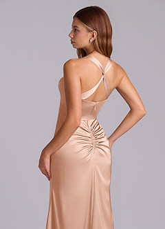Azazie Amelie Bridesmaid Dresses Rose Gold A-Line Pleated Stretch Satin Dress image2
